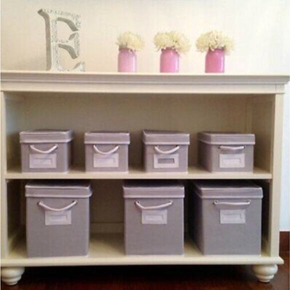 NEW Pottery Barn Canvas STORAGE BIN & LID Blue 13x7x6" Tote Box Shelf Basket - Picture 8 of 9